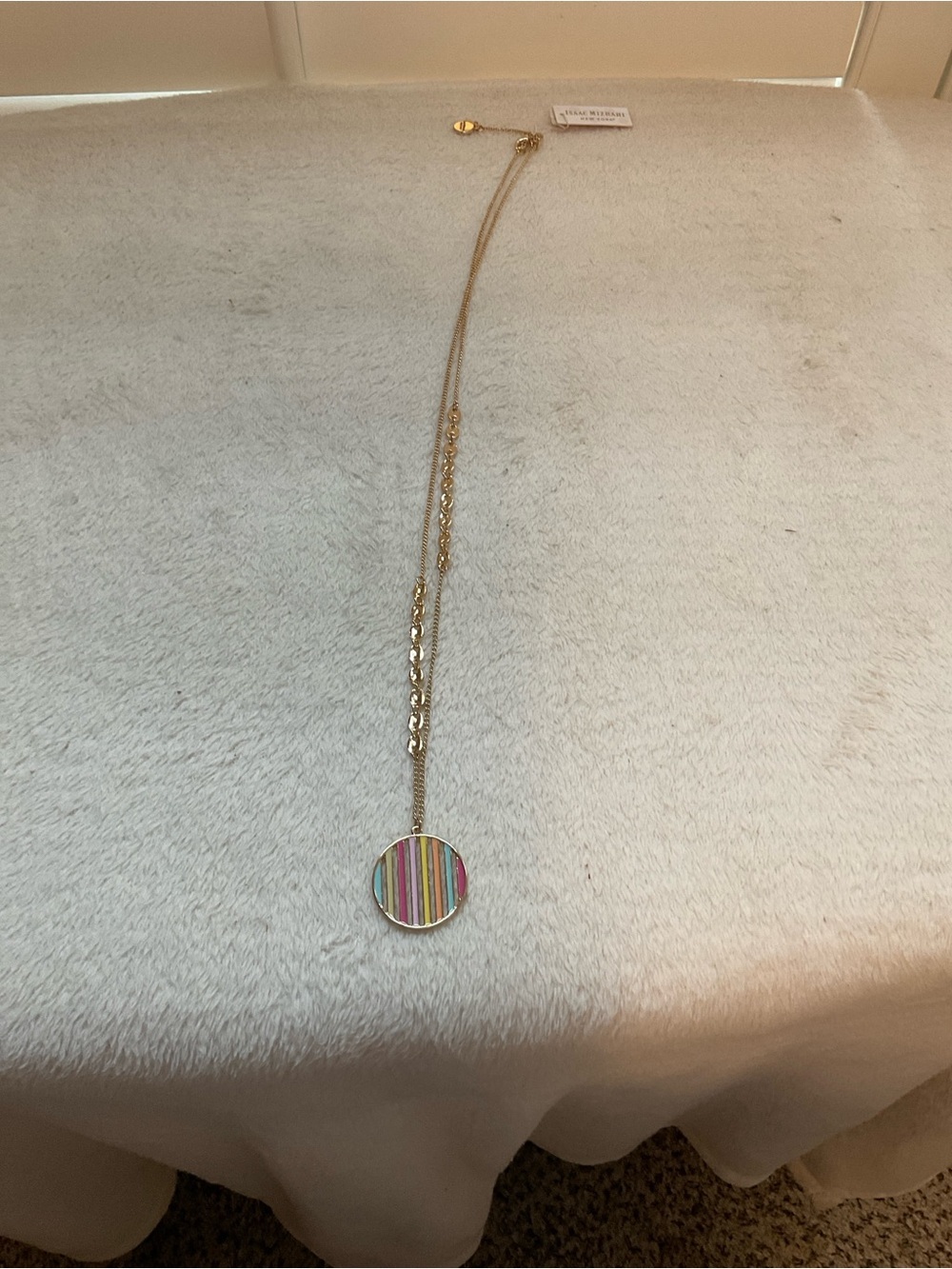 Isaac Mizrahi Gold-Tone Multicolor Stripe Pendant Necklace